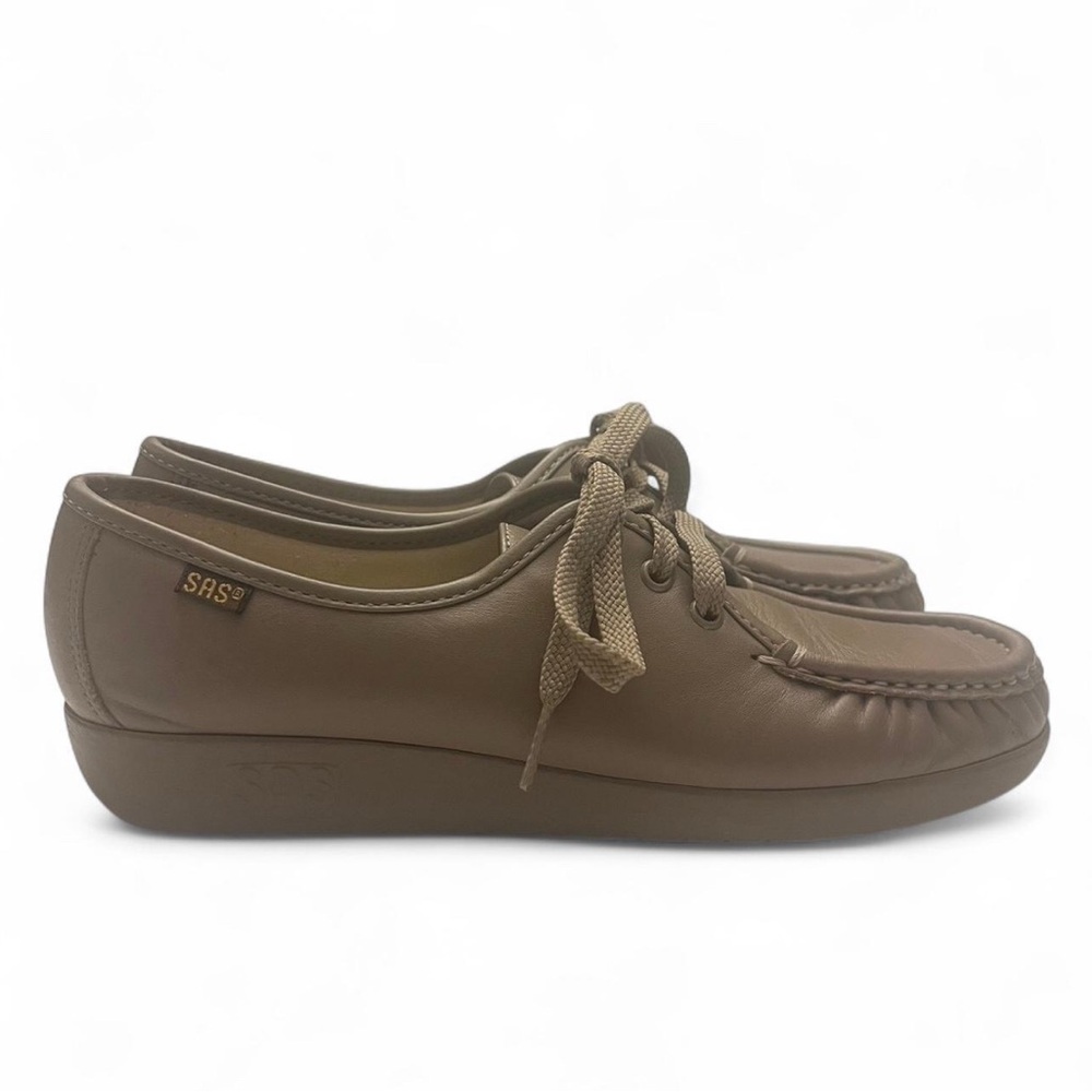 SAS Women's Siesta US 8.5 Mocha Tan Lace Up Moc Toe Comfort Loafer Shoe